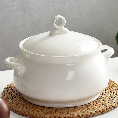 High Quality White Plain Porcelain Soup Serving Pot | Elegant and Durable