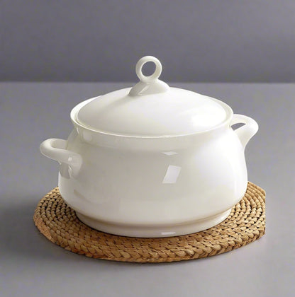 High Quality White Plain Porcelain Soup Serving Pot | Elegant and Durable