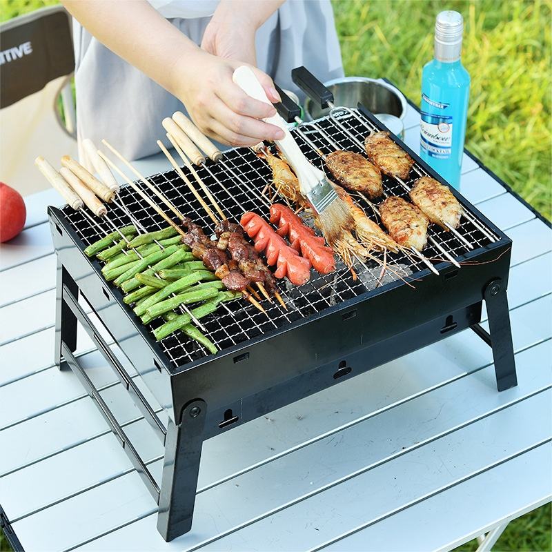 Foldable Portable Stainless Steel Barbecue Charcoal Grill | Compact BBQ Grill for Outdoor Cooking, Camping, and Picnics