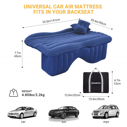 Inflatable Car Mattress for Road Trip | Air Bed for Back Seat Travel | Blow-Up Car Mattress for Truck & SUV Camping | Includes Pump | Universal Fit