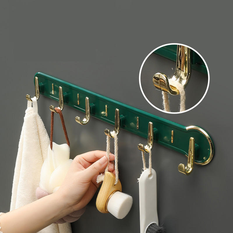 Wall Mounted Hanging Rack with 6 Hooks | No Punch Adhesive Hook for Kitchen & Bathroom Storage