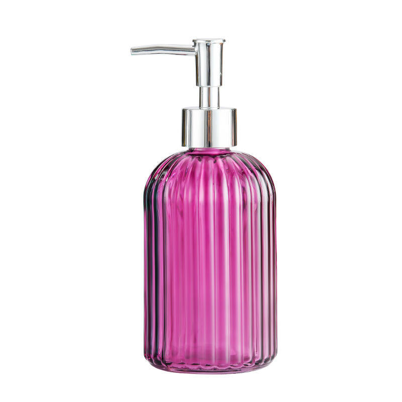 High Quality Glass Soap Dispenser | 420ml MultiPurpose Pump Bottle for Soap, Shampoo, and Lotion | Available in Purple, Grey, Pink, Yellow, and Orange