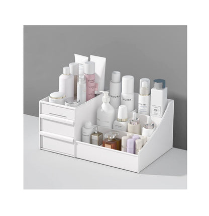 Multipurpose Makeup Organizer with Drawers | Cosmetics & Skincare Storage for Vanity Desk | Hard Plastic, White