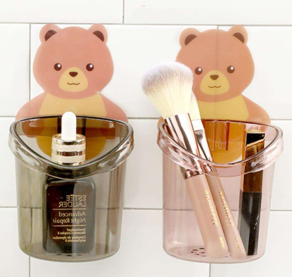 Cartoon Bear Bathroom Toothbrush Holder Cup | Wall Hanging Organizer