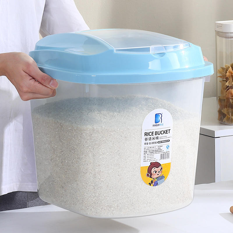 10 Kg Rice Cereal Storage Bucket with Measuring Cup | Insect-Proof & Moisture-Proof | Blue Lid