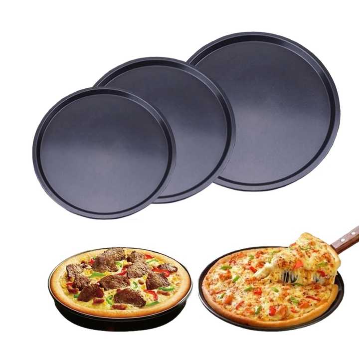 3Piece NonStick Pizza Pan Set | Carbon Steel | 24cm, 26cm, 28cm | Durable & Easy Handling