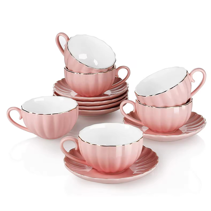 13 Piece Bone China Tea Set | Includes Teapot, Teacups, and Saucers