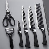 6 Piece Zepter Black Wavy Kitchen Knife Gift Pack | Non-Stick Stainless Steel Knife Set | Elegant Corrugated Design