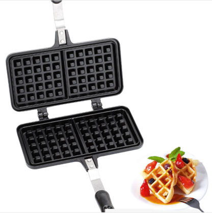 2 in 1 Non Stick Aluminium Waffle Pan | Waffle Maker with Insulated Handle | Food Mold Pot | Easy Clean, Non-Stick Plates | Perfect for Various Waffle Flavors