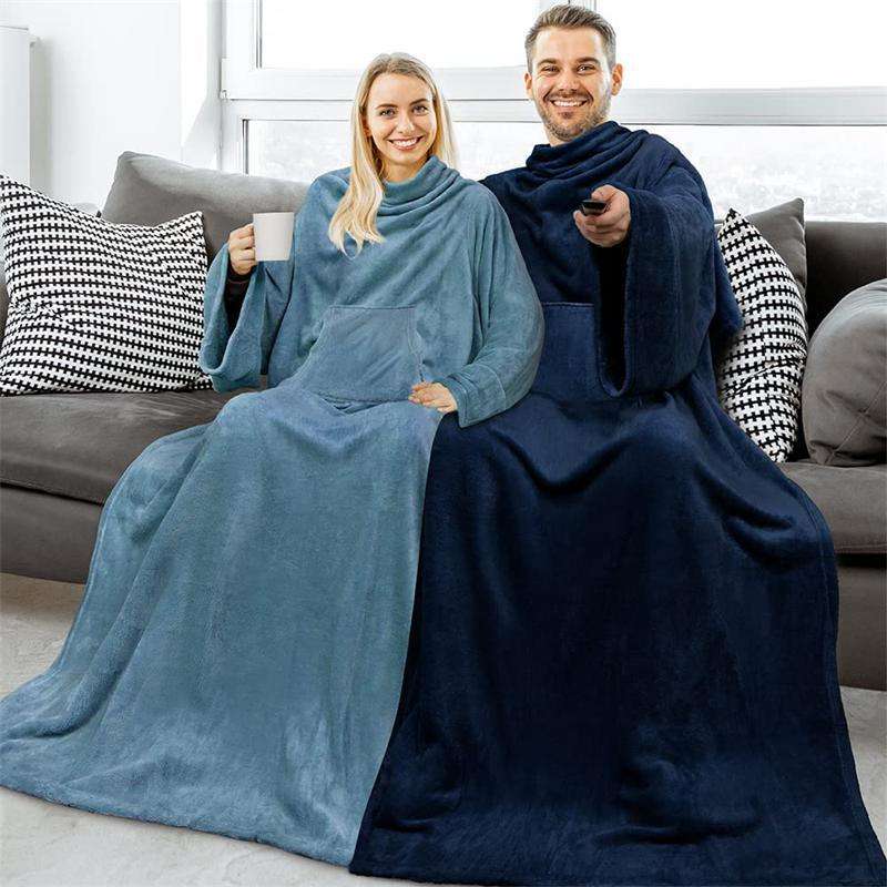 Premium Snuggie Fleece Blanket with Sleeves and Kangaroo Pocket | Super Soft Wearable Blanket | Multiple Colors