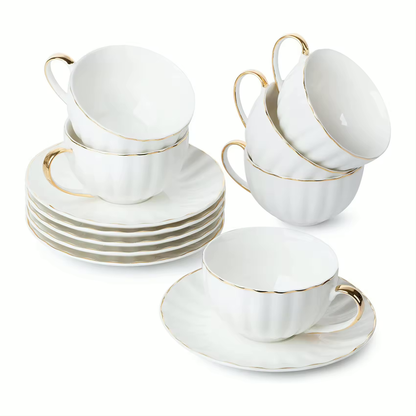 13 Piece Bone China Tea Set | Includes Teapot, Teacups, and Saucers