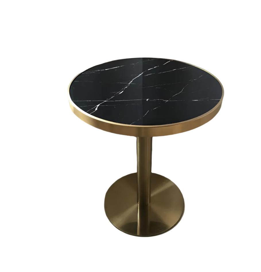 Bistro Hotel Restaurant Dining Coffee Table | Gold Stainless Steel & Black Marble Top Round Table