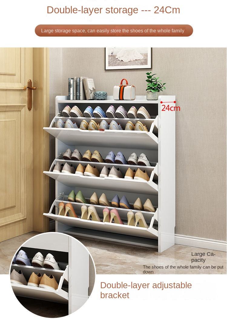 Bucket Flip Shoe Rack | White Melamine Rotating Shoe Cabinet | 3 Drawer Household Flip Tipping Bucket Shoe Storage Cabinet