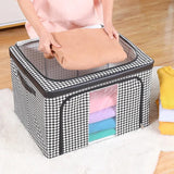 Checked Multipurpose Storage Box | Foldable Waterproof & Moisture-Proof Organizer | Oxford + Steel Frames | 60x40x40cm