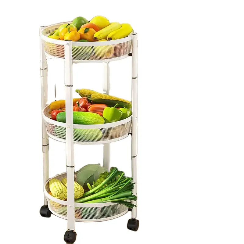 3 Tier Metallic Multipurpose Rotatable Vegetable & Fruit Rack | Foldable & Movable with Wheels | Black, White Finishes