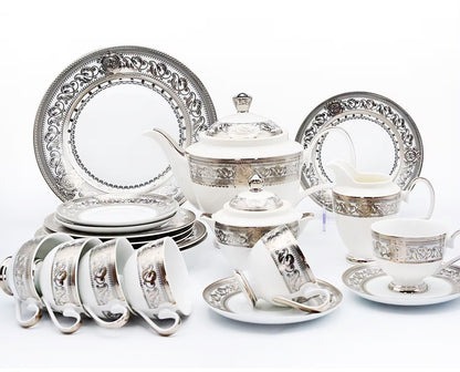 17 Piece Porcelain Tea Set | Elegant Teapot, Teacups & Saucers for Tea Parties