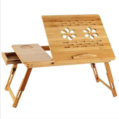 Foldable Multipurpose Bamboo Laptop Table | Double Cooling Fans | Drawer | Portable Design