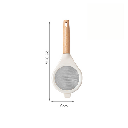 Wooden Handle Stainless Steel Fine Mesh Sieve | Kitchen Gadget Flour Sieve, Oil, and Tea Filter | 10cm x 25.3cm