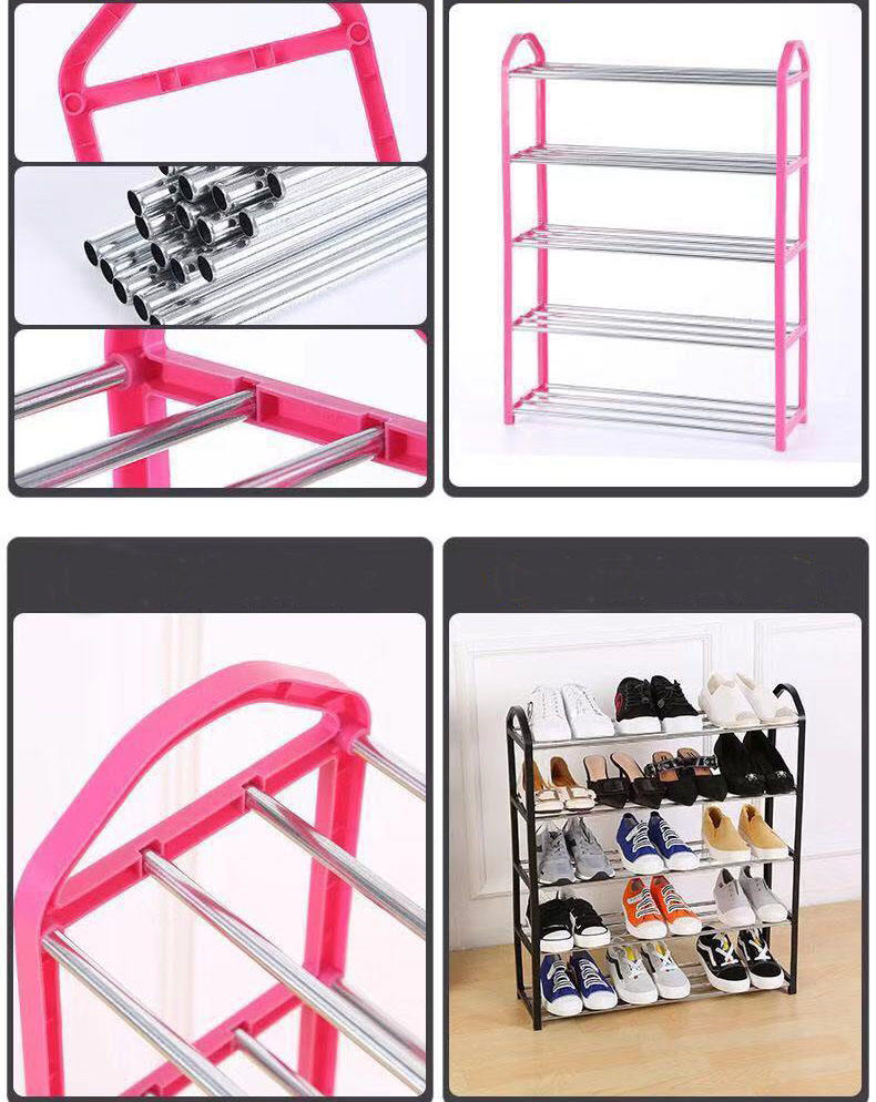 Nunix 5 Tier Plastic Stainless Steel Shoe Rack | MultiColor Options | Bedrooms Entryways Hallways Closets