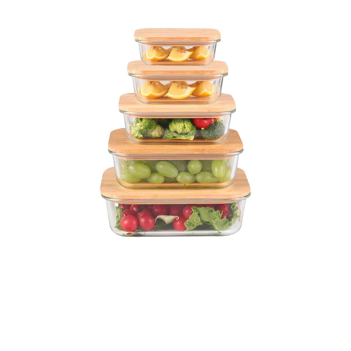 4pcs Glass Container Set with Bamboo Lids | High Borosilicate Glass Storage Boxes | 320ml, 520ml, 800ml, 1200ml