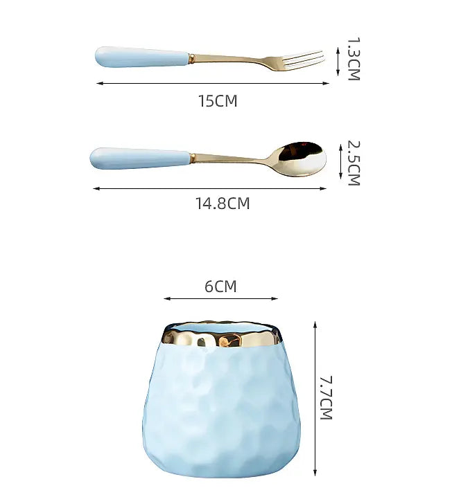 Nordic Light Luxury Fruit Fork and Spoon Ceramic Storage Tank Set | Green, White, Blue