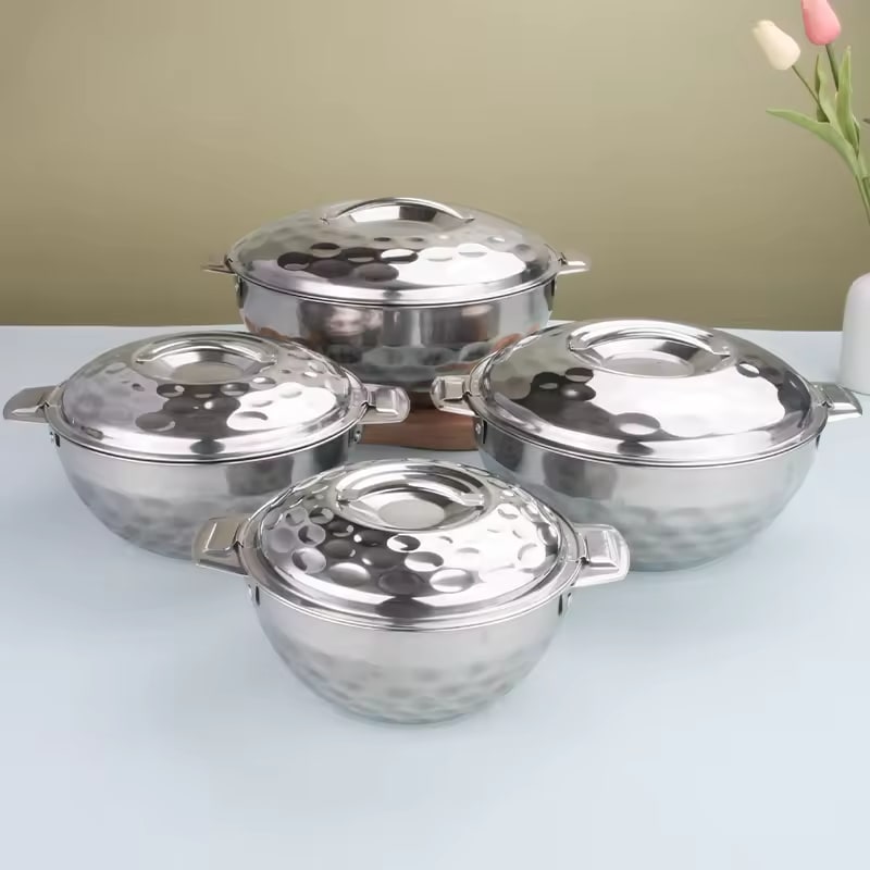 Stainless Steel Insulated Hotpot | 4pcs Set, Sizes 1000/1500/2500/3500, Durable Food Warmer