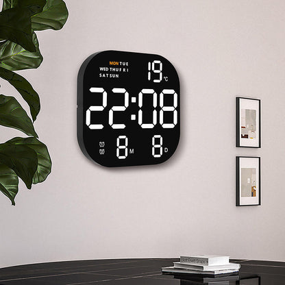 Digital Wall Clock | Large LED Display with Temperature, Date, Week | Adjustable Brightness & Remote Control | Multifunctional Alarm Clock with Calendar