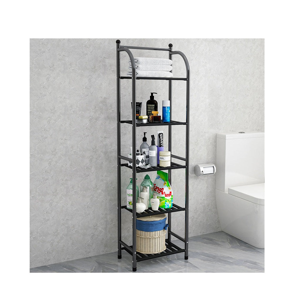 Multifunctional 5 Layered  Metal Plastic Plate Storage Holder Rack | Bathroom Toilet Storage Shelf | Black and White