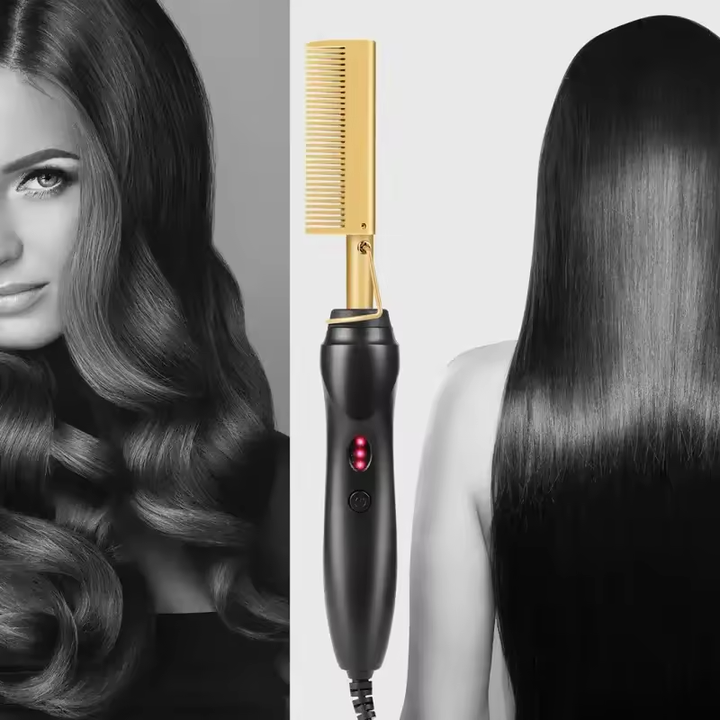 2in1 Thermoelectric Hair Curler & Straightener Hot Comb | Dual Function for Straight or Curly Styles | Adjustable Temperature Control