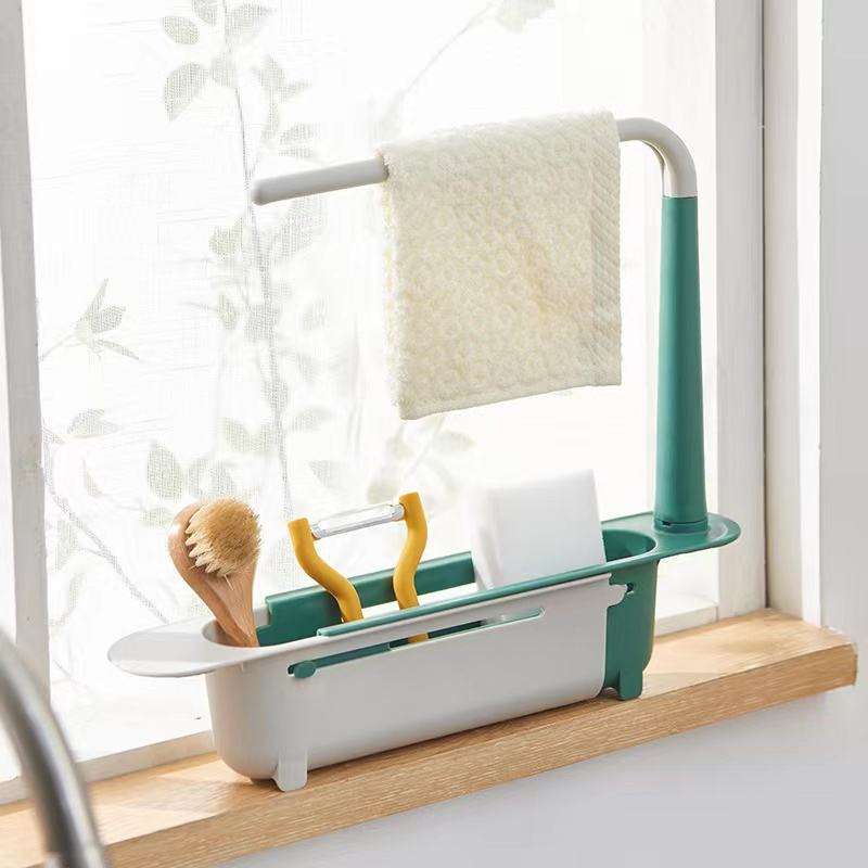 Telescopic Sink Shelf | Kitchen Sink Organizer for Soap and Sponge Holder | Adjustable Drain Rack Storage Basket | Kitchen and Bathroom Accessories