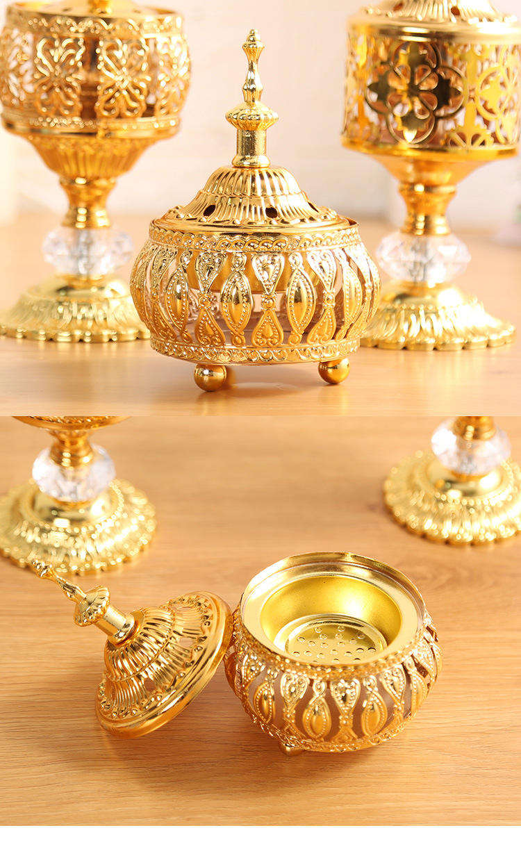 Gold Incense Burner | Chinese Buddha Cone & Coil Incense Holder | Ash Catcher Tray Bowl | Aroma Furnace Holder