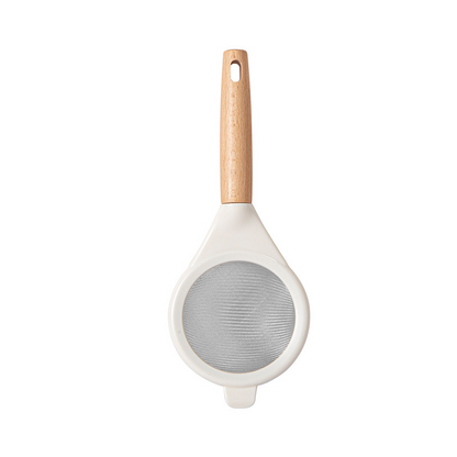 Wooden Handle Stainless Steel Fine Mesh Sieve | Kitchen Gadget Flour Sieve, Oil, and Tea Filter | 10cm x 25.3cm