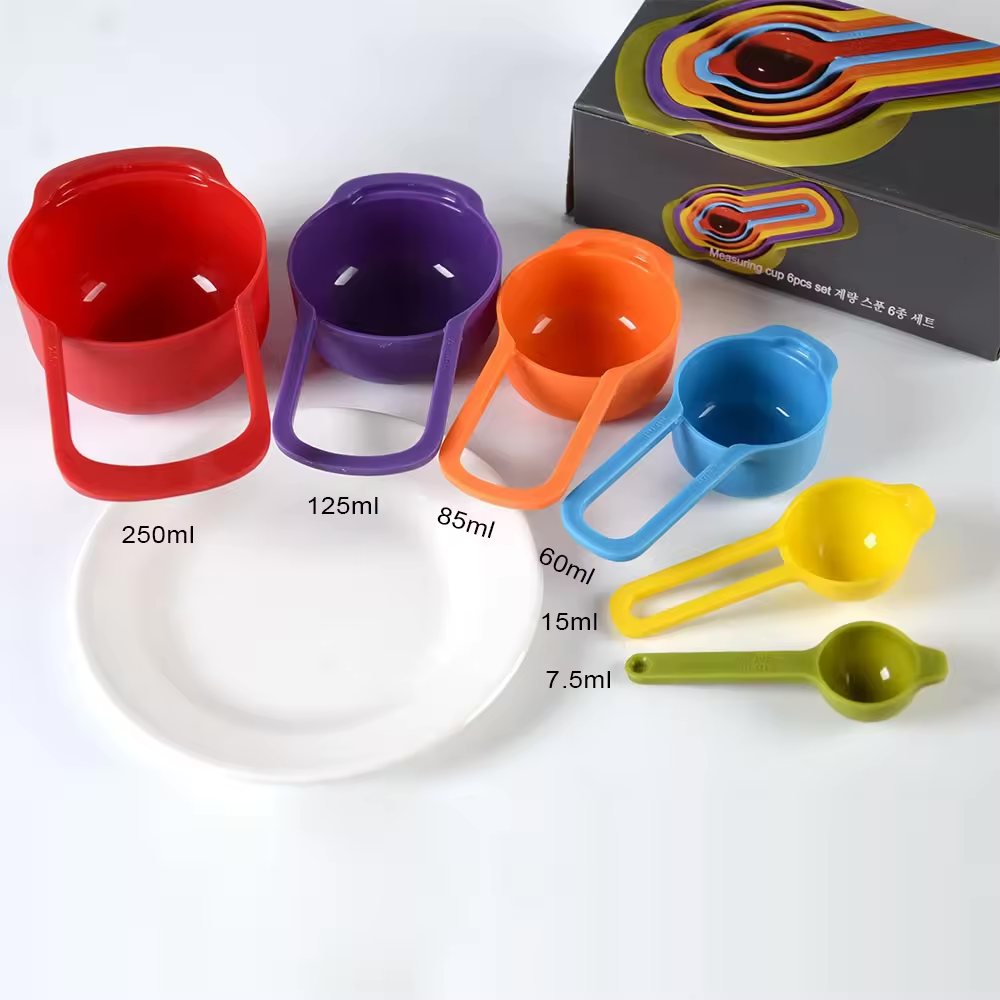 6 Piece Plastic Measuring Cups and Spoons Set |Precision Kitchen Tools for Baking and Cooking