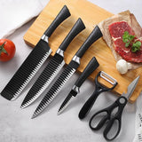 6 Piece Zepter Black Wavy Kitchen Knife Gift Pack | Non-Stick Stainless Steel Knife Set | Elegant Corrugated Design