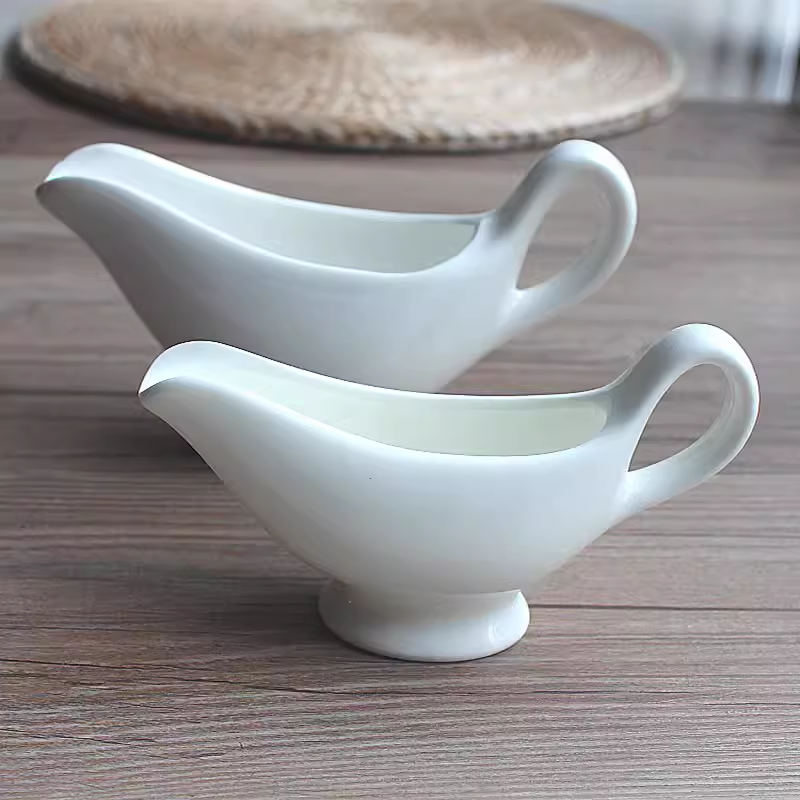 230ml Fine Porcelain Gravy Boat | White Ceramic Sauce Bowl