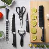 6 Piece Zepter Black Wavy Kitchen Knife Gift Pack | Non-Stick Stainless Steel Knife Set | Elegant Corrugated Design