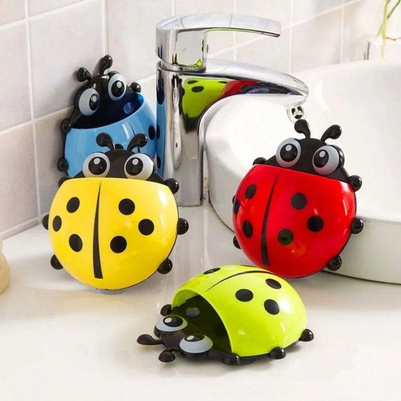 Cartoon Ladybug Toothbrush Holder | Wall Suction Organizer Rack for Toothpaste and Toothbrushes