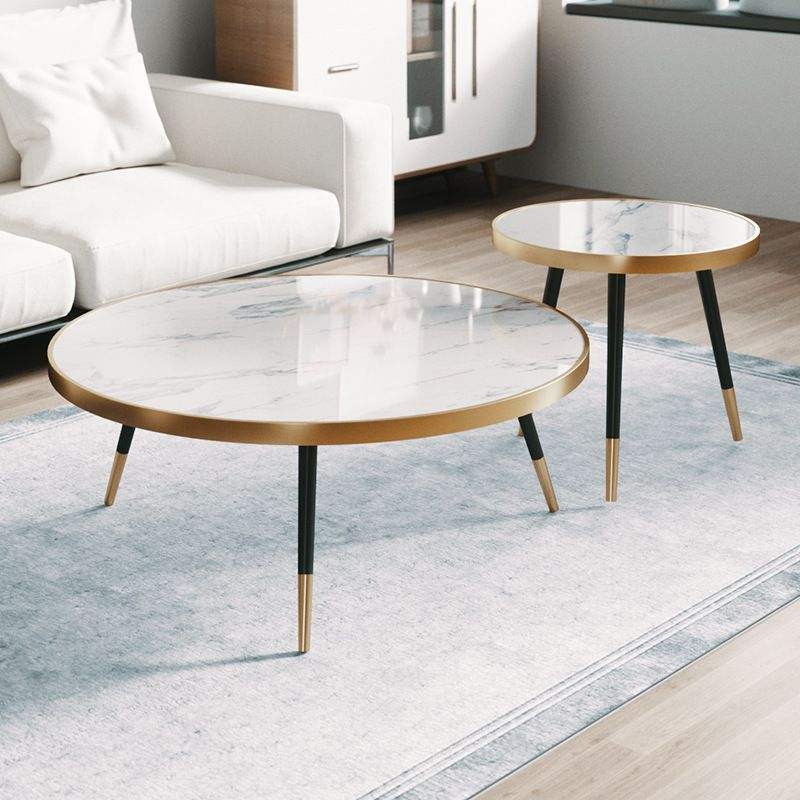 2 in 1 Coffee Table | Modern Marble Round Coffee Table & Side Table | Multifunctional Living Room Furniture