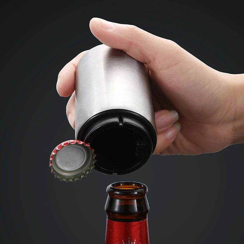 Automatic Bottle Opener | Portable Push Down Stainless Steel Cap Opener for Wine, Soda, and Beer | Magnet Lid Opener for Kitchen Accessories (4.4x8.7x5.3cm)