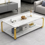 Modern Design Ergonomic Coffee Tea Table (MDF) C-21 | White Marble Wood Finish with Light Luxury Iron Legs