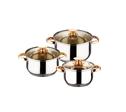 12 Piece Kaisavilla Stainless Steel Cookware Set | Induction Compatible | Thick Bottom & Marble Coating | K-Gold Plate Knob & Handle