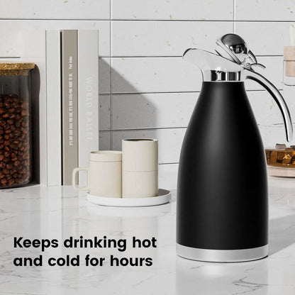 Vacuum Insulated Thermal Unbreakable Tabletop Stainless Steel Flask | 2 Litres | Keeps Drinks Hot for 6 Hours | Black, White