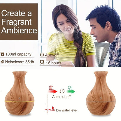 Ultrasonic Aroma Air Humidifier | USB Ultrasonic Aromatherapy Diffuser | 130ml Wood Grain Design