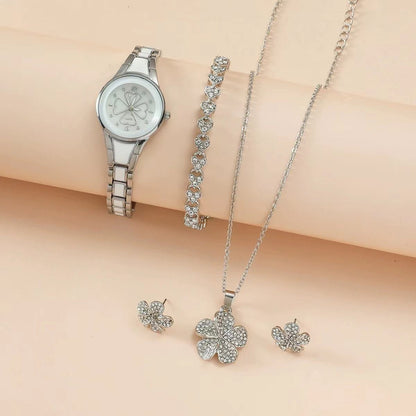 Luxury Ladies 5 Piece Jewelry Gift Set | Watch, Necklace, Bracelet, Earrings & Ring | Elegant in Gold & Silver