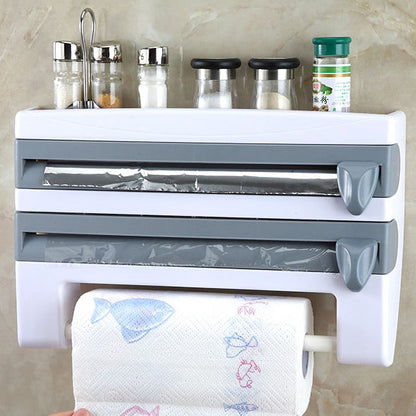 Wall Mount Triple Paper Dispenser for Plastic Wrap & Foil | BPA Free Kitchen Organizer | Available in Grey, Brown, Blue