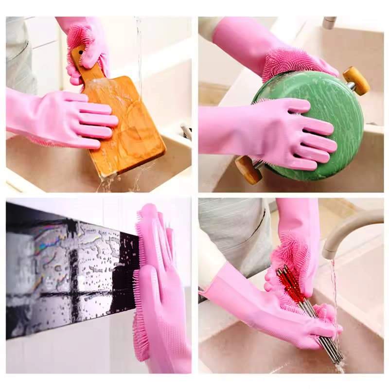 Heat Resistant 2 piece Silicone Washing Gloves | Cleaning Gloves| Kitchen Dishes Cleaning Gloves| Multipurpose