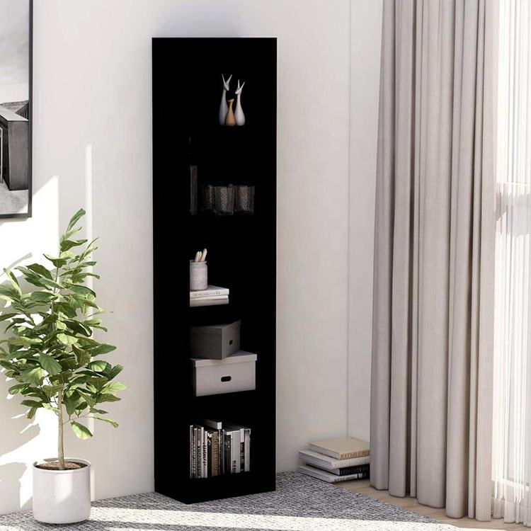 Smart Tall Organizer | Modern 5 Tier Open Horizontal Display Wooden Bookshelf | Organized Bookcase Storage Cabinet for Bedroom & Living Room | Black/White