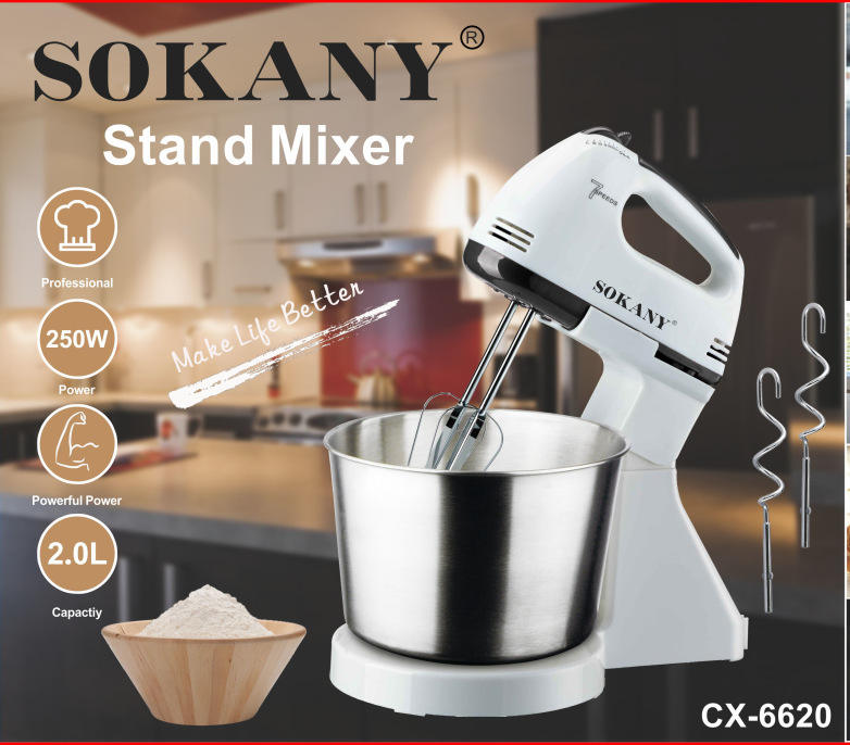 Sokany Cordless Dough Kneading Machine | 2L Mini Stand Mixer | Multifunctional Food Mixer with Bowl | Food Processor & Hand Mixer | 250W Power