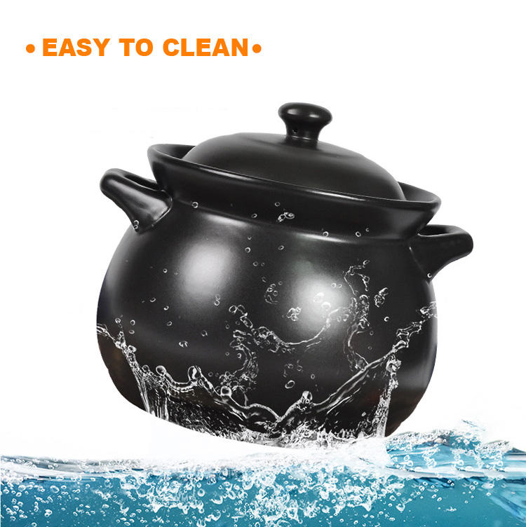 Ceramic Pot | 5.2 Litres | 360° Uniform Heating | Spill Proof Design | Non Slip Bottom | Easy Clean | Clay Cooking Pot with Lid and Handles | Black Cookware