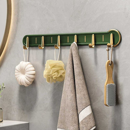 Wall Mounted Hanging Rack with 6 Hooks | No Punch Adhesive Hook for Kitchen & Bathroom Storage